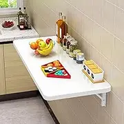 Floating Wall Mounted Folding Table for Home Office Work Foldable Desk with Storage Shelf Space Saving Wall Desk for Kitchen and Computer Workstations White