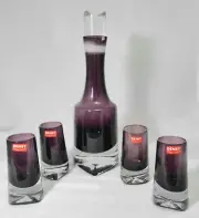 SKOL PLUM by Denby Milnor Decanter & Cordial Glasses NEW NEVER USED Sweden