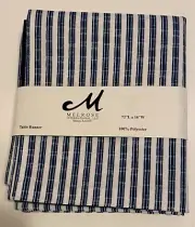 Melrose International Table Runner 72"L x 16"W Polyester Blue White & Solid Blue
