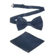 Bow Tie for Men, Adjustable Bow Ties with Pocket Square(Navy)