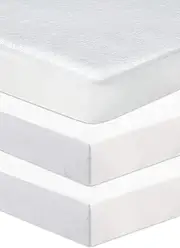 Next To Me Compatible Crib Fitted Sheets 3Pcs Set (83-85 x 50-51 cm) | 100% Pure Cotton - 2 Fitted Sheets & 1 Waterproof Mattress Protector (White)