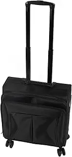 [Loboo Idea] Professional Rolling Makeup Train Case Large Capacity Travel Cosmetic Organizer Suitcase Portable Artist Storage Bag with Straps Black Oxford Fabric Aluminum Alloy Pull Rod for