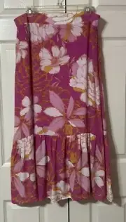 MLLE GABRIELLE Pink Tropical Floral Gauzy Pull On Skirt NWT Size XL
