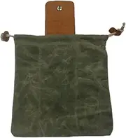 Leather Canvas Bag, with Leather Cover Buckle Canvas Bag,Canvas Foraging Pouch Collapsible,Pouch with Drawstring for Outdoors Camping Or As Family,Green