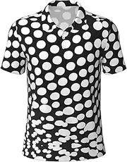 [DRTGEDS] Black White Polka Dots Pattern Men's Polo Shirt Performance Short Sleeve Golf Shirt for Casual Wear, Leisure Outings, Black, Small