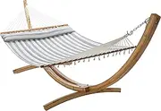 12 foot Natural Wood Arc Hammock Stand & Whitsunday King Quilted Spreader Bar Hammock - Free Standing Wood Hammock Stand & Hammock - Wooden Hammock Stand Combo for Indoors & Outdoors (Stone Stripe)