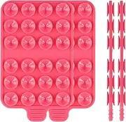 PEUTIER 2pcs Double-Sided Suction Cup Phone Mount, Hands-Free Silicone Suction Phone Pad for Glass Case Sticky Grippy Suction Phone Holder for iPhone & Android for Mirror Window Shower (Rose Red)