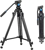 SIRUI SH05 Video Tripod with 360°Fluid Head, Professional Lightweight Aluminum Tripod for DSLR Cameras Camcorder, 55.1″Tripod Kit with Twin Tube, Mid-Level Spreader, QR Plate, Max Load 13.2lbs