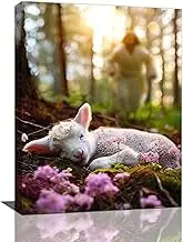 Jesus and Lamb Wall Art Christian Religious Pictures Wall Decor Shepherd Canvas God Sleeping Lamb Painting Modern Artwork Home Decoration for Bathroom Living Room Bedroom Office Framed 12"x16"