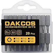DAKCOS T15 Bit, Torx Bit T15, Bit Assortment from S2 (Length: 25 mm, Pack of 20)