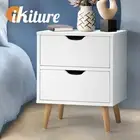 Oikiture Bedside Tables 2 Drawers Side Table Nightstand Storage Cabinet White