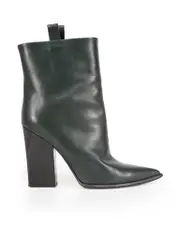 Green Leather Pointed Toe Block Heel Boots