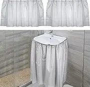 2 Pack Fabric Sink Skirt Diamond Bathroom Stitch Under Sink Skirt with Self Stick Adhesive Waterproof Fabric Under Sink Curtain Skirt for Extra Storage,Kitchen Sink Cover (Silver Gray,55 x 32Inch)
