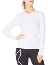 2XU Aero L/S Womens Running T-Shirt - White/Silver Reflective - M