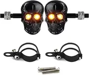 Skull Head LED Amber Turn Signal Motorcycle Turn Signals Universal 10mm Screw Blinkers Indicator Light(Black)