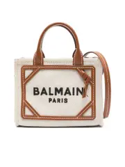 Balmain B-Army Mini Canvas Shopping Bag with Leather Inserts