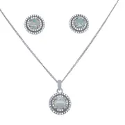 Bevilles Double Halo Synthetic Opal Necklace and Stud Earrings Set