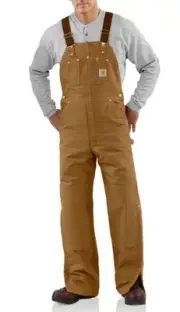 Carhartt Bib Overalls Quilt Lined Zip To Thigh 40x30 Brown [R41-BRN]