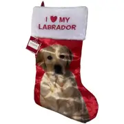 Christmas 18” Red Satin Dog Stocking “I Love My Labrador” Labrador Retriever NWT