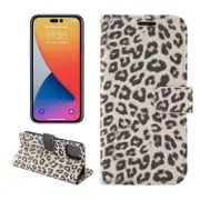 For iPhone 14 Pro Max Case, Leopard Print PU Leather Wallet Cover, Brown