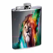 Galaxy Rainbow Lion Em1 Flask 8oz Stainless Steel Hip Drinking Whiskey