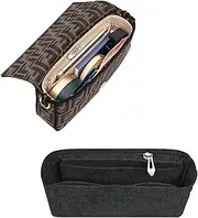 [Chispee] Softened Felt Purse Organizer Insert for Tote, Baguette, Longchamp Handbags Lightweight Bag Organizer with Zipper & Multiple Pockets (Mini,Dark grey)