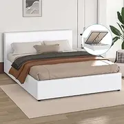ALFORDSON Bed Frame Base with Gas Lift Storage Double Size Tricia Series with Bed Head, Mattress Topper Platform Foundation with Boucle Fabric Upholstery for Bedroom, Boucle White