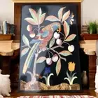Rectangle Black Marble Dining Table Birds Design Marquetry Arts Furniture Decors