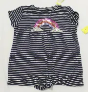 Rumi + Ryder Girl's Tie Front Rainbow Sequin Graphic Tee LV5 Navy Large (12-14)