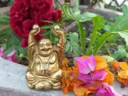 Brass Laughing Buddha Statue Religious Temple Home Office Feng Shui Wealth Succs