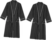 [WRITWAA] 2pcs Women's Imitation Silk Pajamas Black Overalls for Women Mens Bathrobes Kurta Pajama for Men Unisex Bath Robe Bath Robe Female Shower Robe Gown Mens Salon Robe Fabric