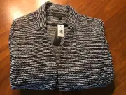 TALBOTS NEW NWT Womens 14 BLACK WHITE Cardigan SWEATER STREAK PATTERN BEAUTIFUL