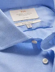Hawes & Curtis Non-Iron Blue & White Textured Weave Extra Slim Shirt | Windsor Collar Size: 14.5" collar, 33" sleeve