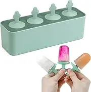 Popsicle Molds Set, 4 Pieces Homemade DIY Silicone Ice Block Moulds with Plastic Popsicle Sticks, Easy Release ICY Pole Moulds, Reusable Leak-Proof Popsicle Moulds (Green)