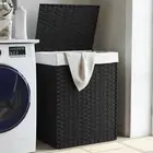 Stylish Black Poly Rattan Laundry Basket with Lid 46x33x60 cm Storage Solution