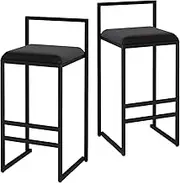 Luxury Barstool Counter Height Bar Stools, Industrial Stool Modern Velvet Upholstered Barstool with Back for Kitchen Counter, Set of 2, Black