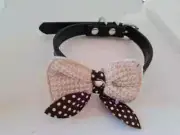 Brown dog collar with bow extra small size