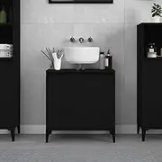 Sink Cabinet Black 58x33x60 cm | Engineered Wood Vanity Unit | Bathroom Shelf Storage | Sturdy Wooden Feet | Water-Resistant Finish | Modern Minimalist Design | Practical Dual Doors