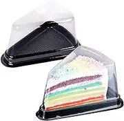 ANXJROV 100Pcs Plastic Cake Slice Box with Black Base to-Go Cheesecake Pie Dessert Containers for Christmas Handmade Bakery Birthday Wedding Party Favor Triangle