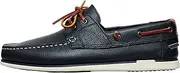 [Casual] Boat Shoes Men's Genuine Leather Sailing Shoes Flat Moccasins with Leather Lacing in Dark Blue and Brown 2 Eye Boat Shoes