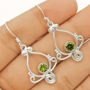 Natural Peridot 925 Solid Genuine Sterling Silver Earrings @B4-8