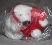 Coca-Cola AD Mini 4" Plush White Polar Bear Toy w/ Coke Logo Winter Scarf NEW