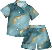 [Caihoyu] Little & Big Boy's Button Down Hawaiian Shirts and Shorts Set Toddler Boy Clothes Summer Outfit