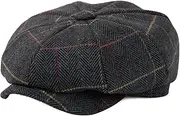 [TOP-EX] L/XL/XXL Merino Wool Flat Hat Men's 8 Panel Peaky Herringbone Tweed Retro Flat Cap Bat Cap Gatsby Cap, 95574_Plaid Navy Blue, L