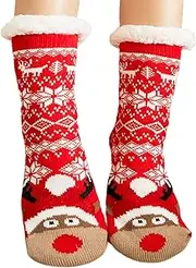 [Qaziuy] Christmas Elk Socks, Christmas Fluffy Sock Knitted Socks Ladies Novelty Socks Christmas Stocking Novelty Gift Socks for Women & Men