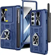 [VEGO] for Samsung Fold 5 Case with S Pen Holder, [Hinge Protection][360°Ring Magnetic Kickstand][Slide Camera Cover][Front Screen Protector] Protective Case for Galaxy Z Fold 5 5G - Midnight Blue