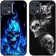 2 Pcs/Lot Cool Flame Skull Printed TPU Soft Gel Silicone Back Phone Case Cover (Case for Oppo Find X5 Pro)