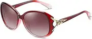[HMKING] Large Retro Oval Frame Polarized Sunglasses for Mens Womens Retro Mirrored Lens Sun glasses for Driving Fishing, Red