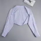 Women Stripes Bolero Cardigan Fake Collar Blouse Shirt Open Front Cropped Shrug