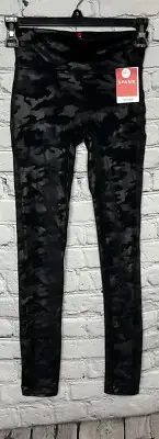 Spanx Faux Leather Camo Leggings Black Matte Camo Size XS Petite NWT
